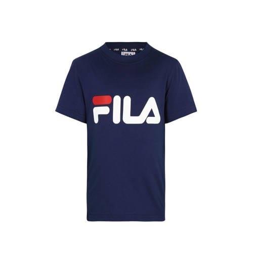 Fila T-shirt met logo donkerblauw Jongens/Meisjes Katoen Ronde hals Lo...