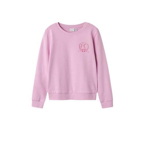 NAME IT KIDS sweater NKFVASACHA met backprint roze Backprint - 134/140