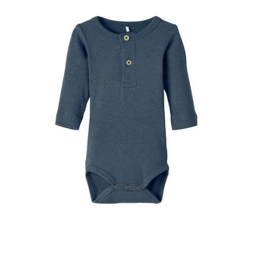 NAME IT BABY ribgbreide romper NBMKAB blauw melange Jongens Katoen Ron...