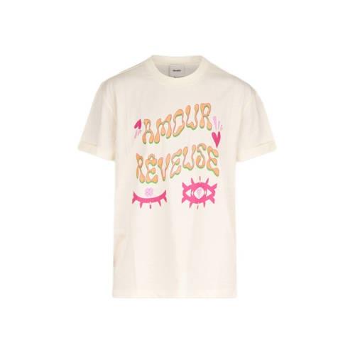 Shoeby T-shirt met printopdruk gebroken wit Ecru Meisjes Katoen Ronde ...