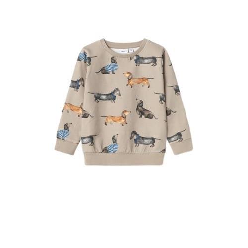 NAME IT MINI sweater NMMKINGO met all over print lichtbruin/multicolor...