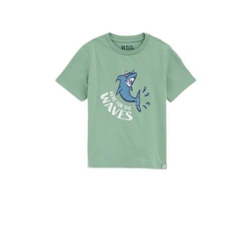 WE Fashion T-shirt met printopdruk lichtgroen Jongens Katoen Ronde hal...