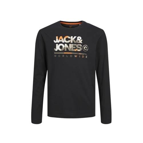 JACK & JONES JUNIOR longsleeve JJLUKE met logo zwart Jongens Katoen Ro...