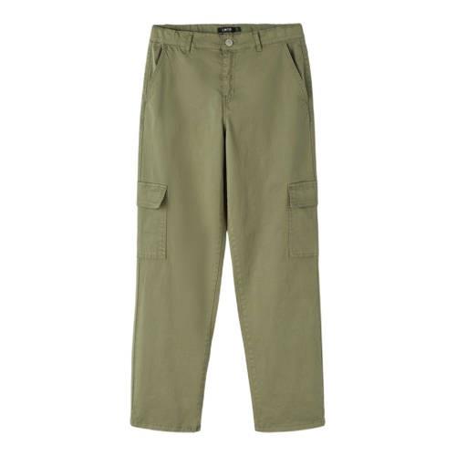 LMTD straight fit cargobroek NLNTALSE groen Jongens Stretchkatoen Effe...