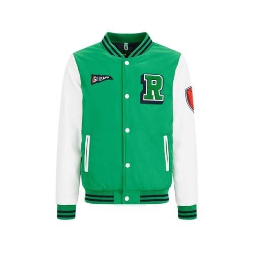 WE Fashion baseball jacket van polyester groen/wit Jas Meerkleurig - 1...