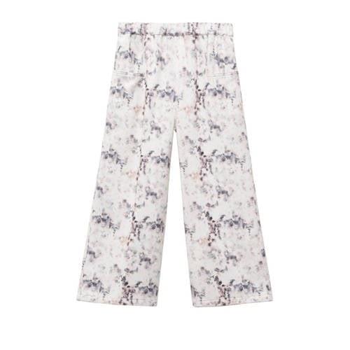 Mango Kids wide leg broek met all over print wit/paars Multi Meisjes K...