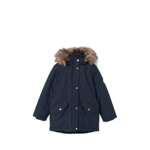 NAME IT KIDS gewatteerde winterjas NKFMARLIN donkerblauw Meisjes Polye...