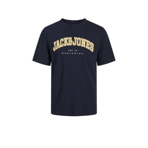 JACK & JONES JUNIOR T-shirt JJECALEB VARSITY met logo donkerblauw Jong...