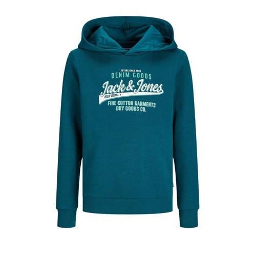 JACK & JONES JUNIOR hoodie JJELOGO met logo petrol Sweater Blauw Logo ...