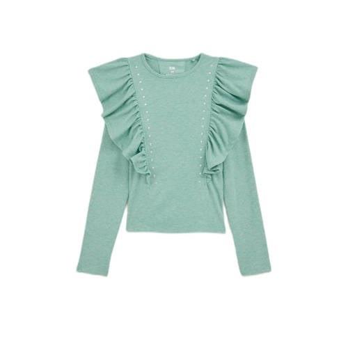 WE Fashion T-shirt mintgroen Ecru Meisjes Polyester Ronde hals Effen -...