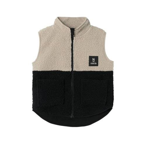 NAME IT KIDS bodywarmer NKMLAKET zwart/beige Jongens Teddy Opstaande k...