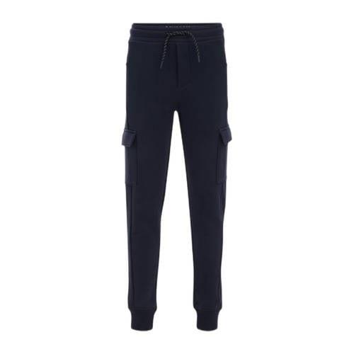 WE Fashion slim fit cargobroek donkerblauw Jongens Sweat Effen - 140