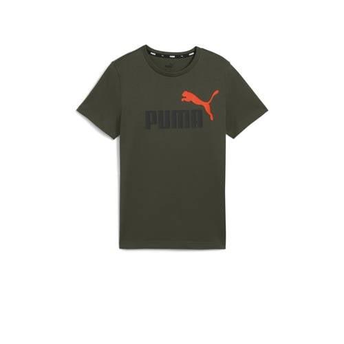 Puma T-shirt olijfgroen Jongens Katoen Ronde hals Logo - 164