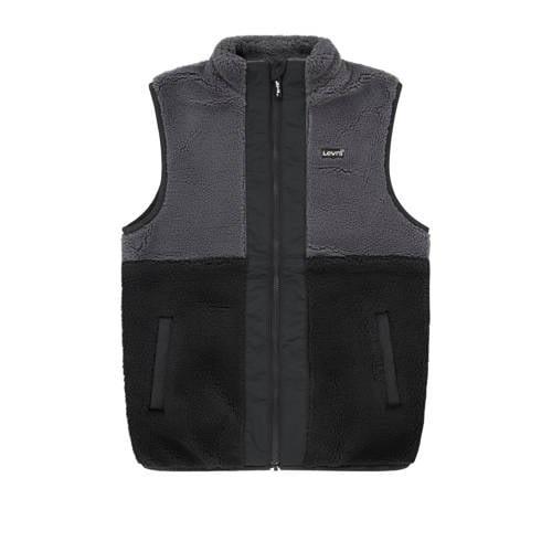 Levi's Kids bodywarmer zwart/grijs Jongens Teddy Opstaande kraag Meerk...