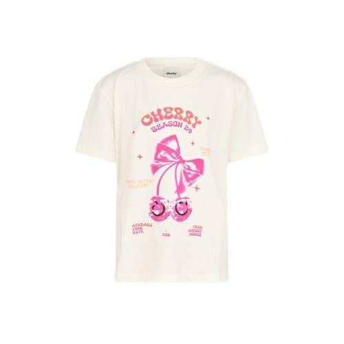 Shoeby T-shirt met printopdruk wit/roze Meisjes Katoen Ronde hals Prin...