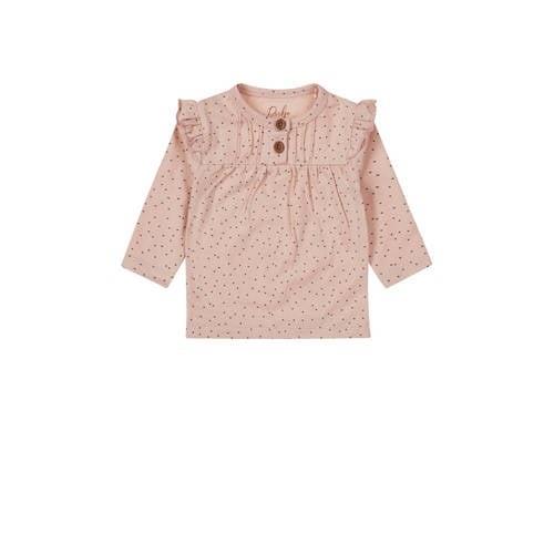 Dirkje baby longsleeve met all over print en ruches roze Meisjes Stret...