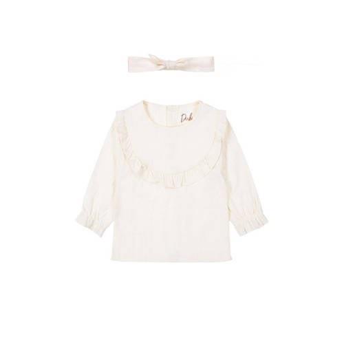 Dirkje blouse + haarband wit Longsleeve Meisjes Katoen Ronde hals Effe...