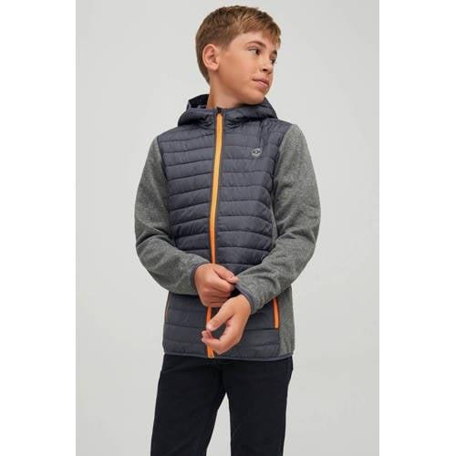 JACK & JONES JUNIOR gewatteerde jas JJEMULTI grijs/grijs melange Jonge...