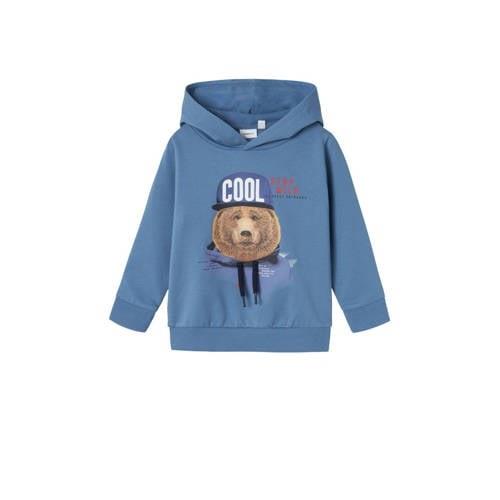 NAME IT MINI hoodie NMMLABEAR met printopdruk middenblauw Sweater Prin...