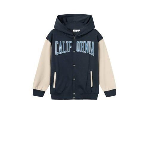 NAME IT KIDS sweatvest NKMLEBASTIAN met tekst donkerblauw/ecru Tekst -...