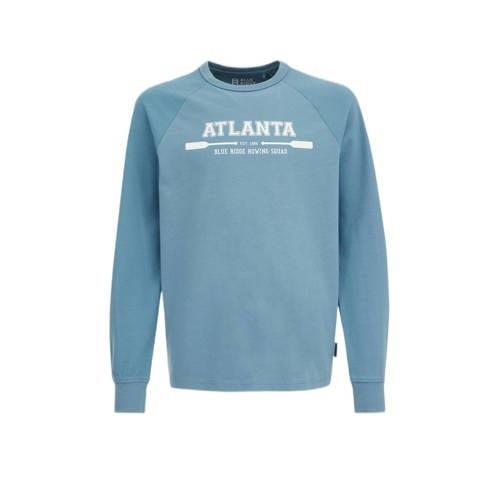 WE Fashion longsleeve met tekst blauw Jongens Katoen Ronde hals Tekst ...