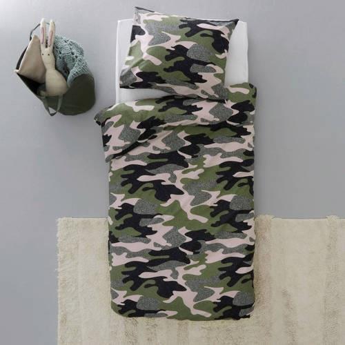 NOUS Kids katoenen dekbedovertrek 1 persoons (140x200 cm) Groen Camouf...