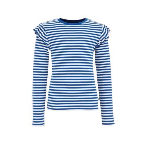 WE Fashion gestreepte longsleeve blauw/wit Meisjes Stretchkatoen Ronde...