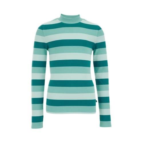 WE Fashion gestreepte longsleeve groen Meisjes Katoen Opstaande kraag ...