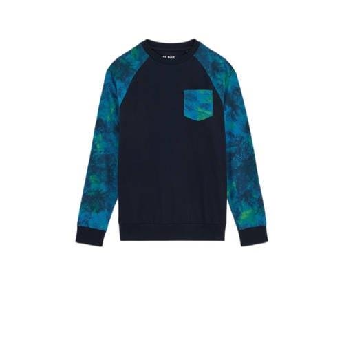 WE Fashion longsleeve blauw/groen Jongens Katoen Ronde hals Meerkleuri...