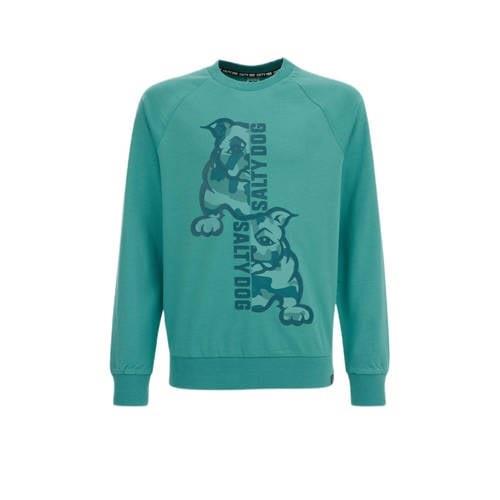 WE Fashion longsleeve met printopdruk groen Jongens Katoen Ronde hals ...