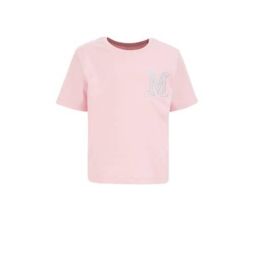 WE Fashion T-shirt met printopdruk en borduursels lichtroze Meisjes Ka...