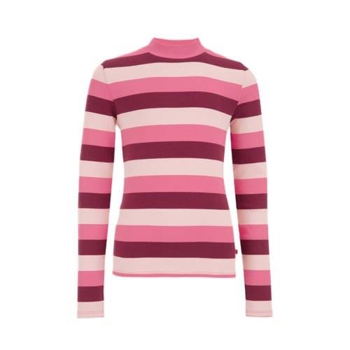 WE Fashion gestreepte longsleeve roze/donkerroze Meisjes Katoen Opstaa...