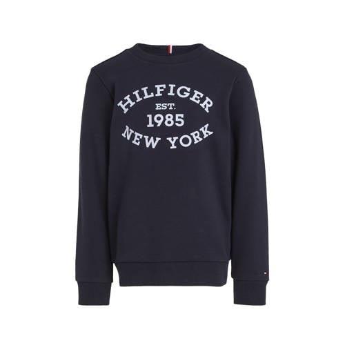 Tommy Hilfiger sweater met tekst donkerblauw Tekst - 116