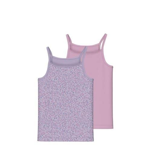 NAME IT KIDS singlet NKFSTRAP TOP DOT - set van 2 roze/lila Hemd Paars...