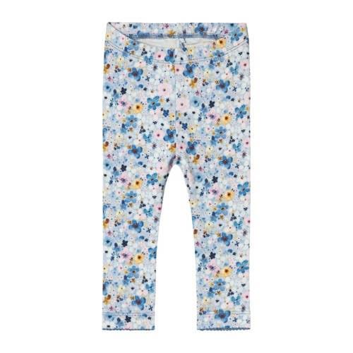 NAME IT BABY baby gebloemde regular fit broek NBFLOSA blauw Legging Me...