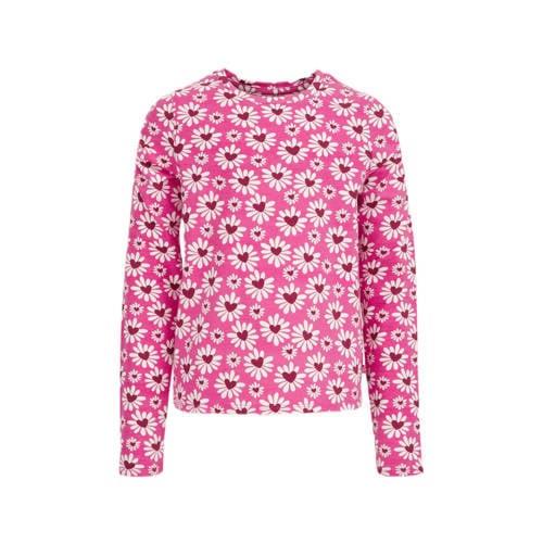 WE Fashion gebloemde longsleeve roze/wit/rood Meisjes Katoen Ronde hal...