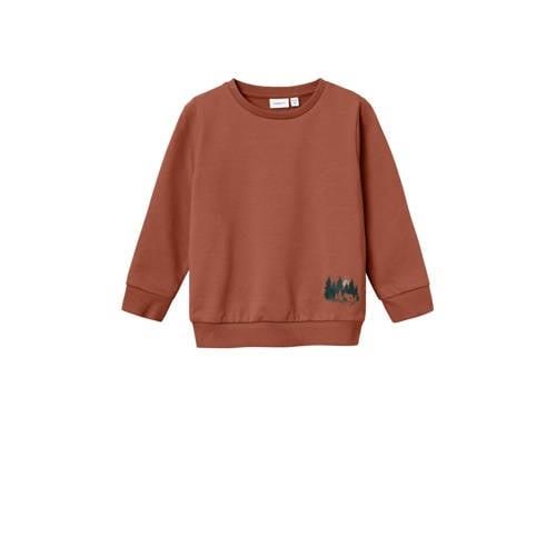 NAME IT MINI sweater NMMLAVA met backprint warmbruin Backprint - 122/1...