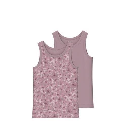 NAME IT MINI hemd NMFTANK TOP FLOWER - set van 2 mauve Paars Meisjes S...