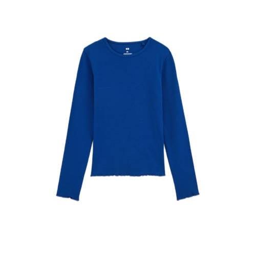 WE Fashion longsleeve hardblauw Meisjes Stretchkatoen Ronde hals Effen...