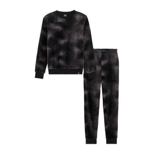 WE Fashion fleece pyjama met dessin zwartg/grijs All over print - 146/...