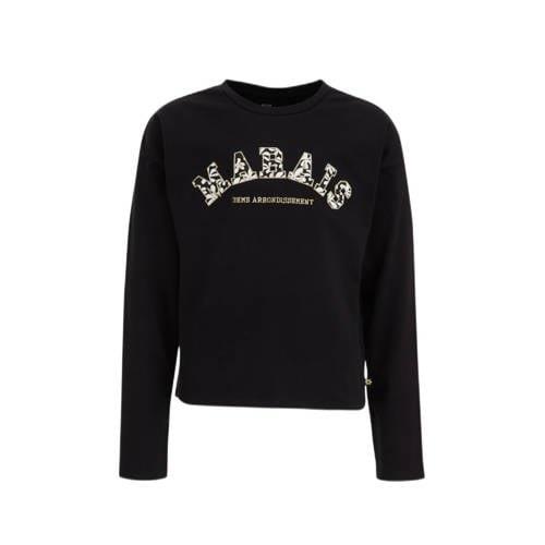 WE Fashion longsleeve met printopdruk zwart Meisjes Stretchkatoen Rond...