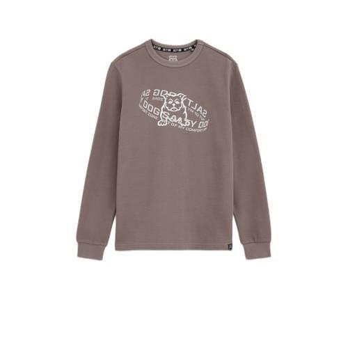 WE Fashion longsleeve met printopdruk lichtbruin Jongens Katoen Ronde ...