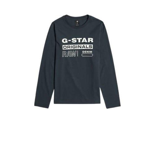 G-Star RAW longsleeve t-shirt l\s regular donkerblauw/wit Jongens Kato...