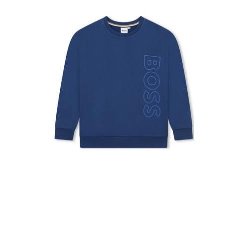 BOSS sweater met logo blauw Jongens Katoen Ronde hals Logo - 128