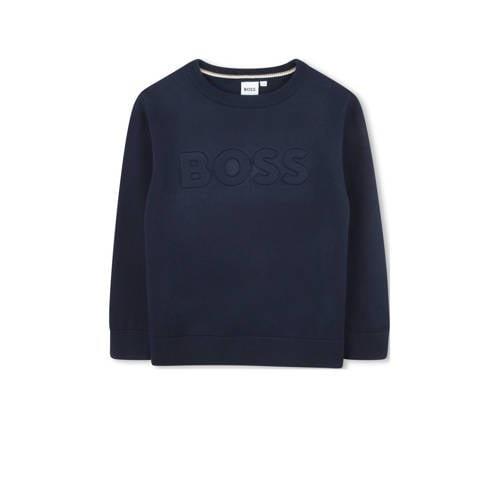 BOSS trui met logo donkerblauw Jongens Katoen Ronde hals Logo - 170