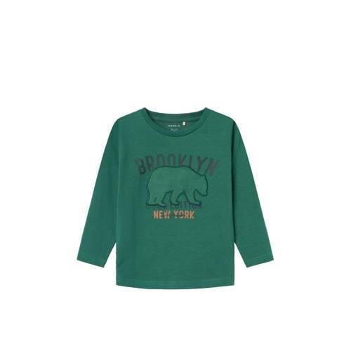 NAME IT MINI longsleeve NMMLASSO met printopdruk antiekgroen Jongens S...