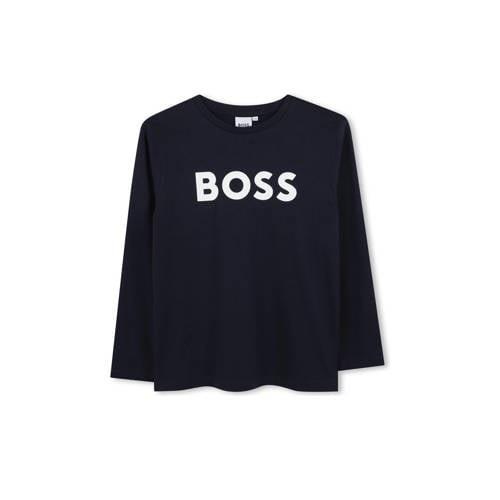 BOSS longsleeve met logo donkerblauw Jongens Katoen Ronde hals Logo - ...