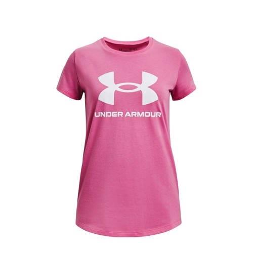 Under Armour sportshirt roze/wit Sport t-shirt Meisjes Katoen Ronde ha...