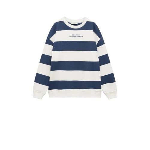 Mango Kids gestreepte sweater marine/wit Blauw Streep - 128