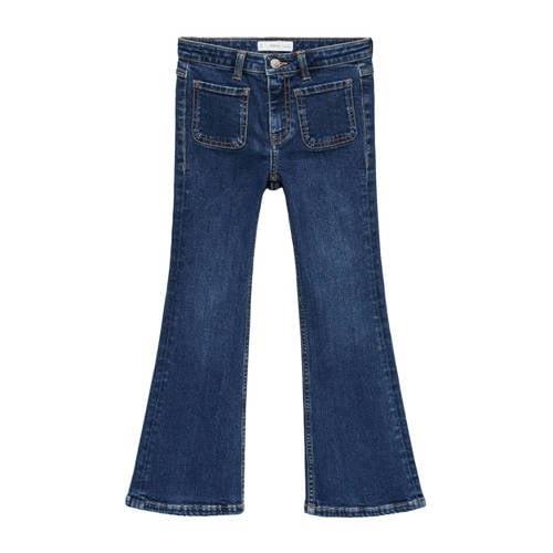 Mango Kids flared jeans donkerblauw Meisjes Denim Effen - 164